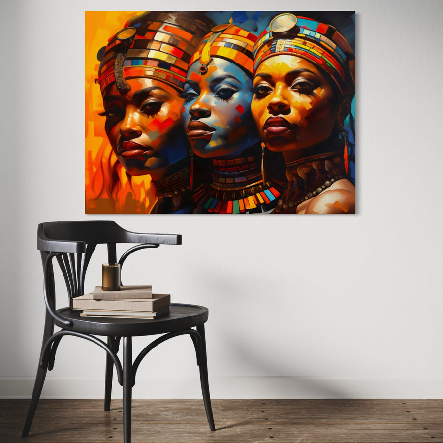 Tableau Africain Triptyque Portraits – Décoration Murale Moderne