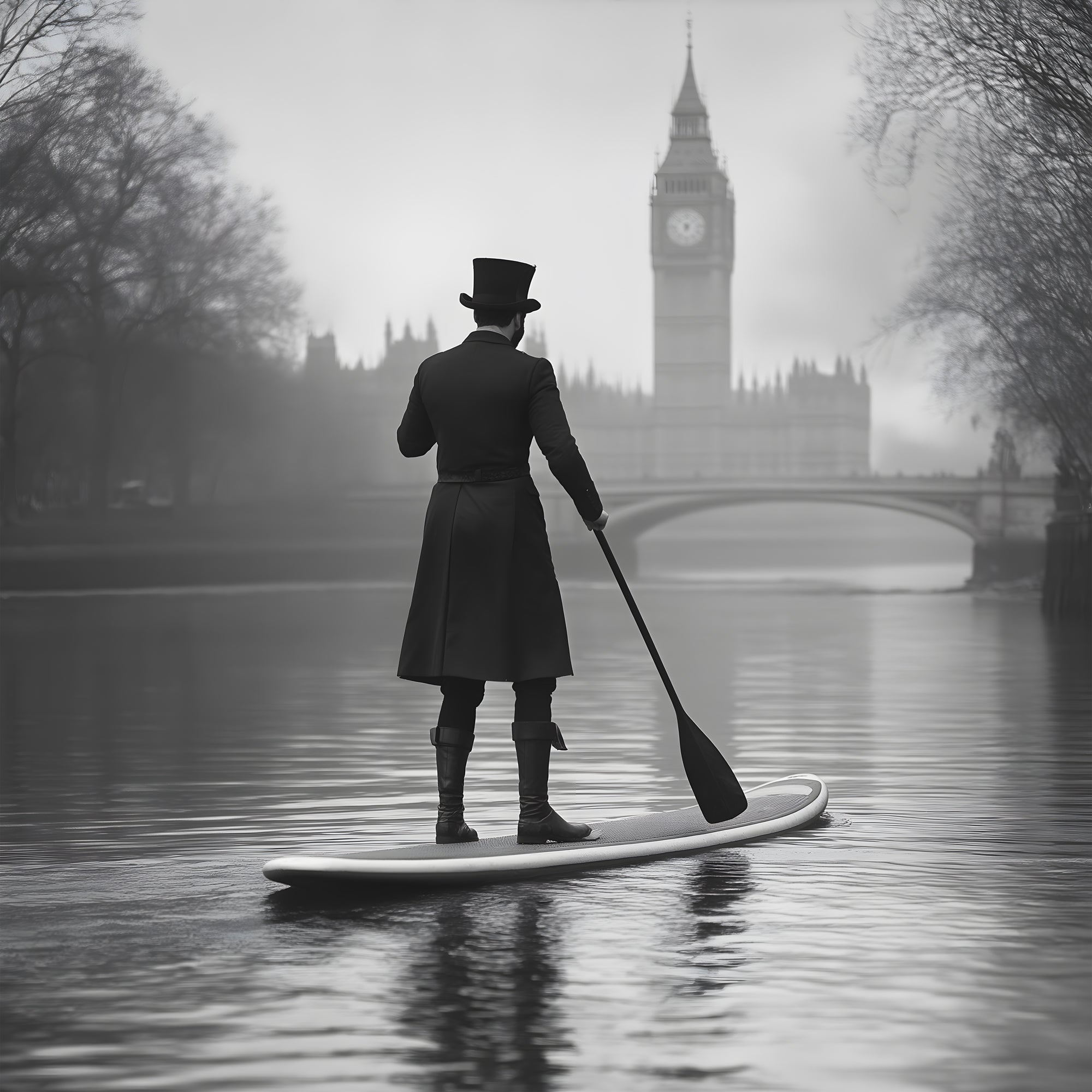 Tableau Londres Gentleman Paddle Big Ben - Cadre Mural Moderne - Fabulartz.fr 