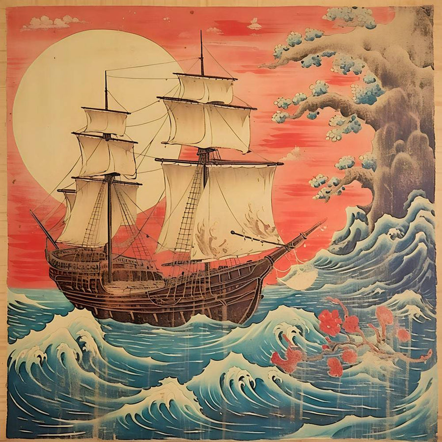 Japanese painting Voyage Au Soleil Couchant - Maritime Wall Decoration