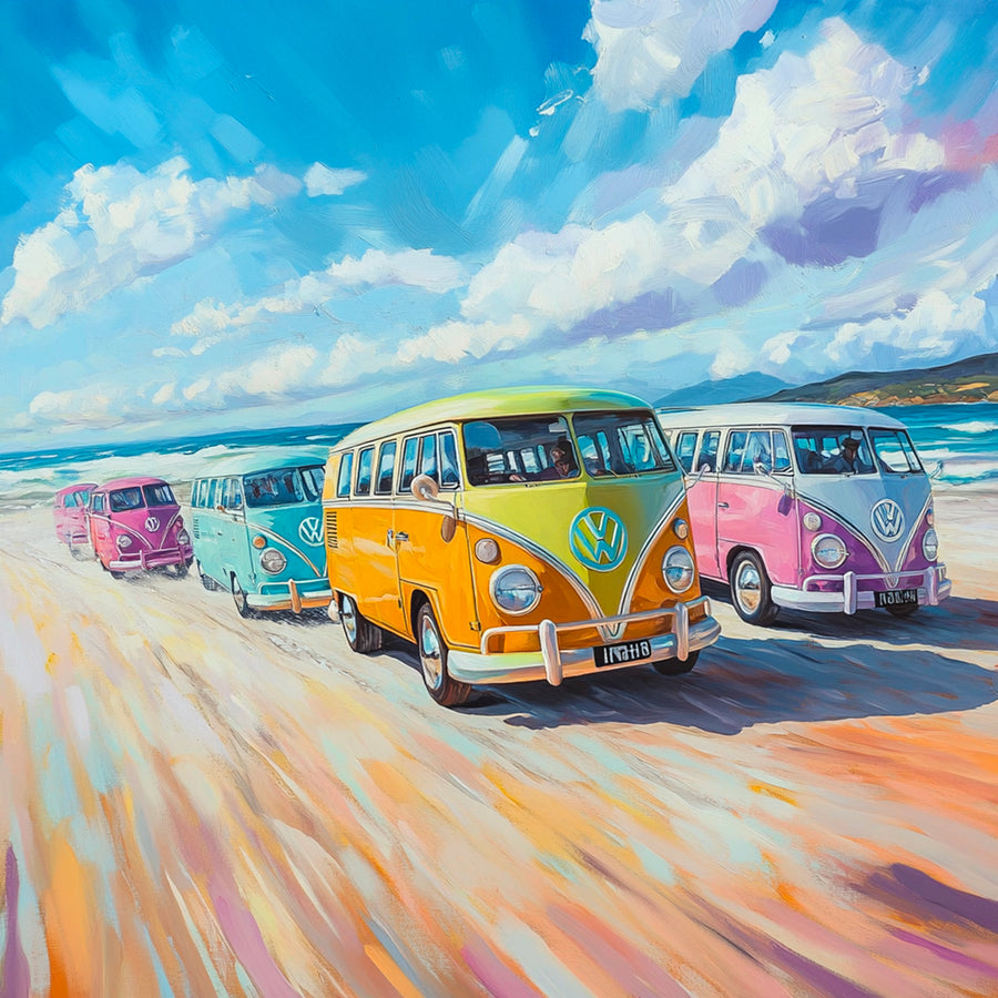 Tableau Volkswagen Combis en Plage - Décoration Murale Déco